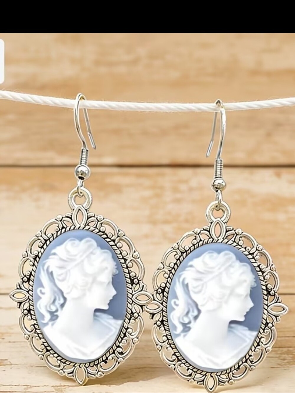 Silver & Blue French Inspired Cameo Drop Dangle Earrings - Women Jewelry